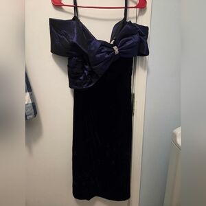 80s Elegant Navy Blue And Black Dress